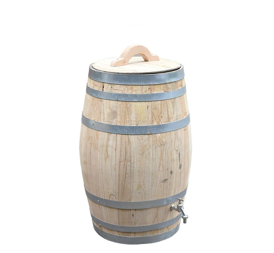 Houten Regenton - 100 Liter Kastanje + Chromen kraan / Handvat