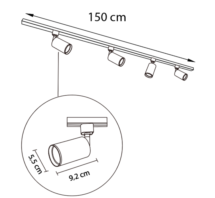 1-fase railsysteem - 1,5 meter - Jill spots - Plafond