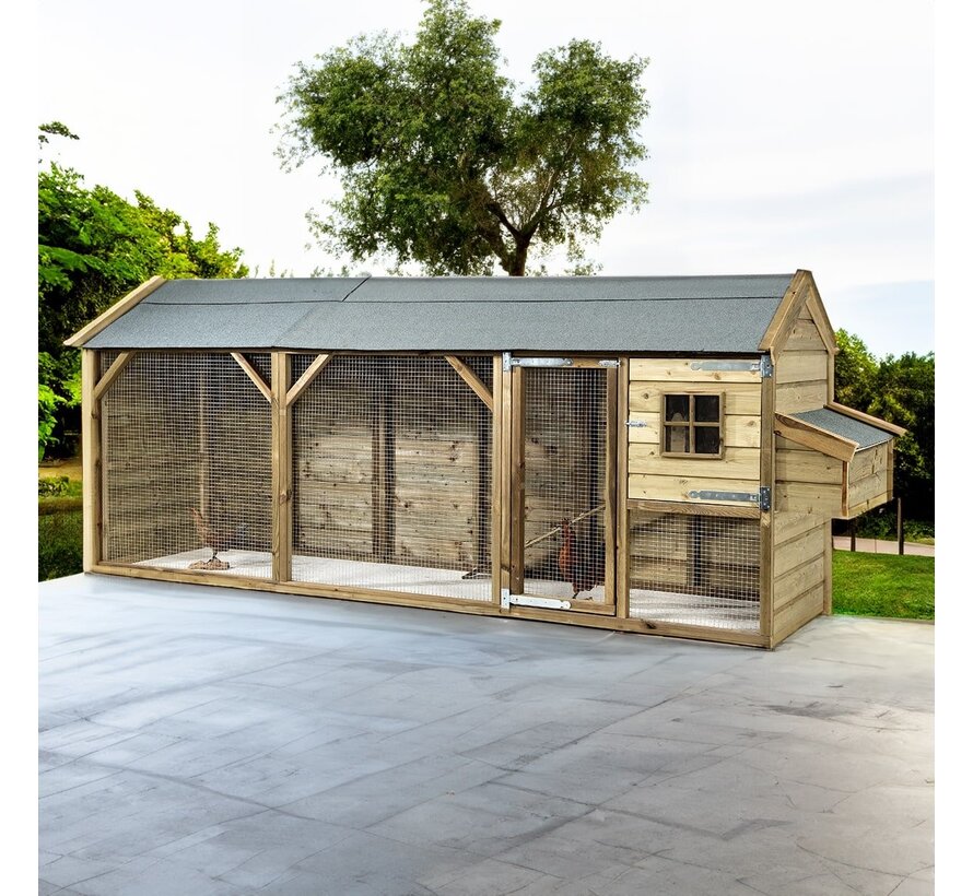 Glorenza kippenhok - Eva - 393 x 95 x 148 cm - Scharrelruimte