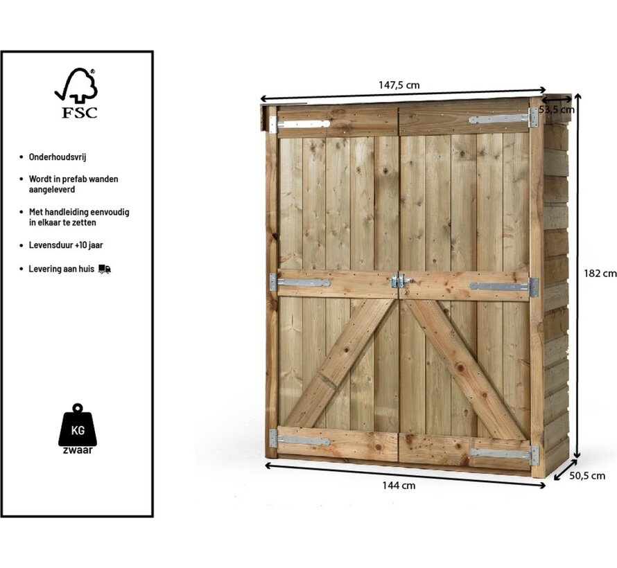 Tuinkast Bart - Houten kast - 147,5 x 53,5 x 182 cm
