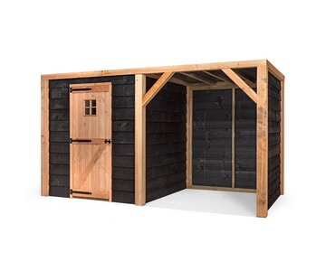 Volente Volente Moos schuur met overkapping - 381 x 196 x 208 cm - Zwart Douglashout