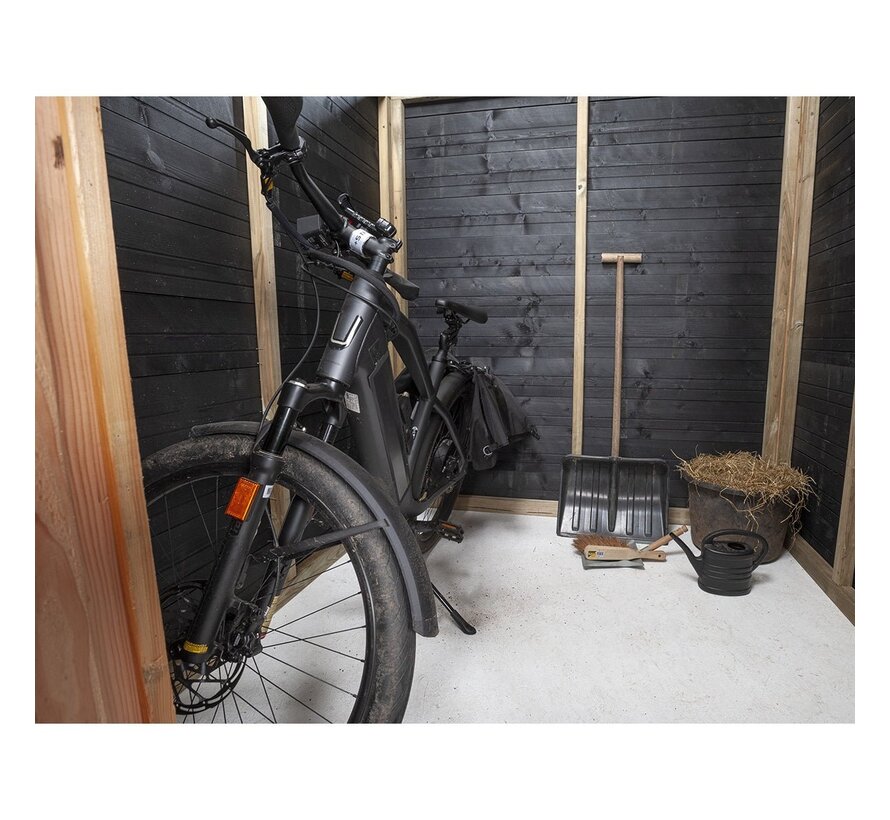 Volente Moos schuur met overkapping - 381 x 196 x 208 cm - Zwart Douglashout