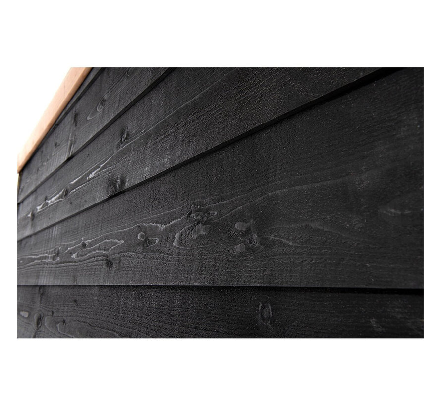 Volente Moos schuur met overkapping - 381 x 196 x 208 cm - Zwart Douglashout