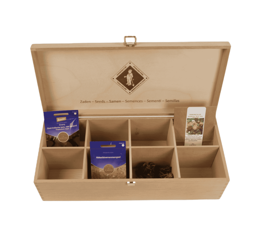 Sneeboer zaden bewaarkist - 8 vakken - 38 cm