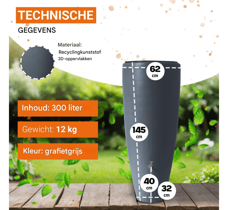 Regenton + Plantenbak 2 in 1 Antraciet - 300 liter
