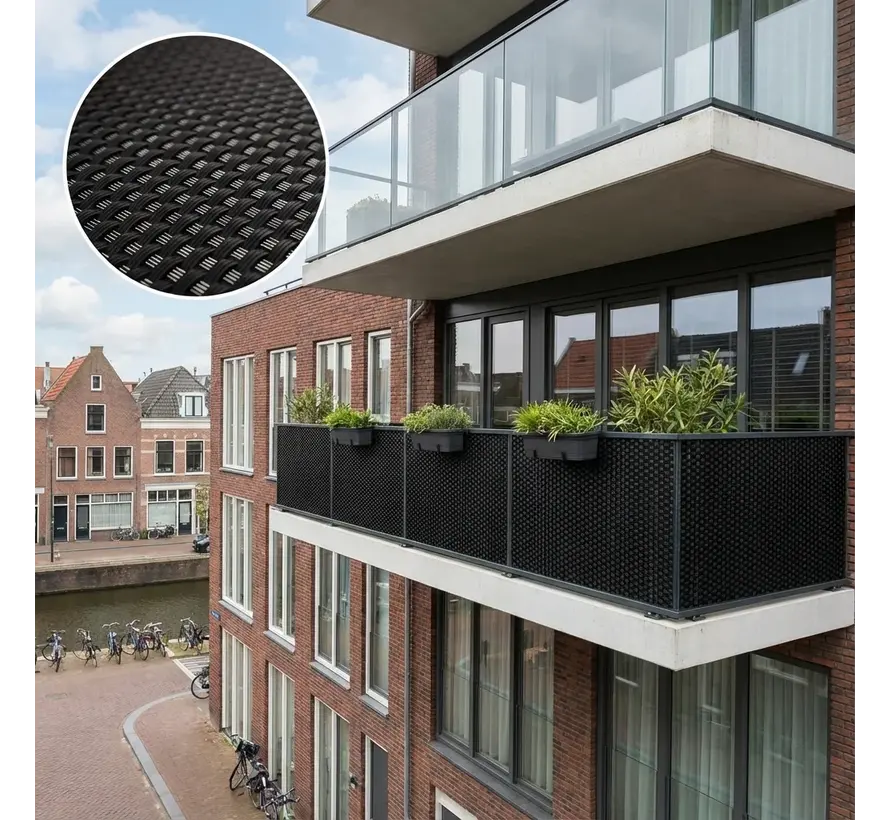 Balkonscherm Zwart - 0,9 x 5 meter - PE