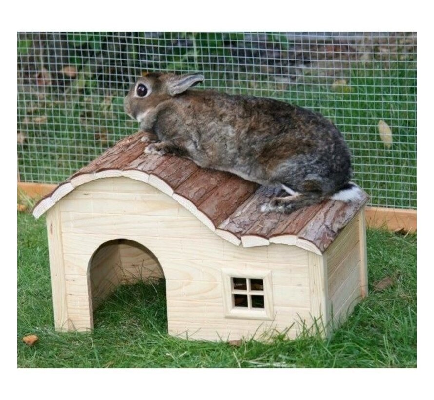 KERBL Knaagdierenhuis Natuur - Gebogen dak - 40 x 25 x 25 cm