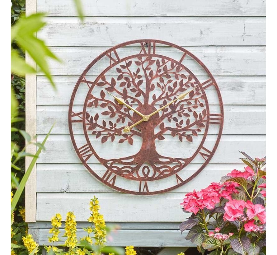 Tuinklok Tree of Life - 35 of 60 cm - Kwarts - Romeinse cijfers