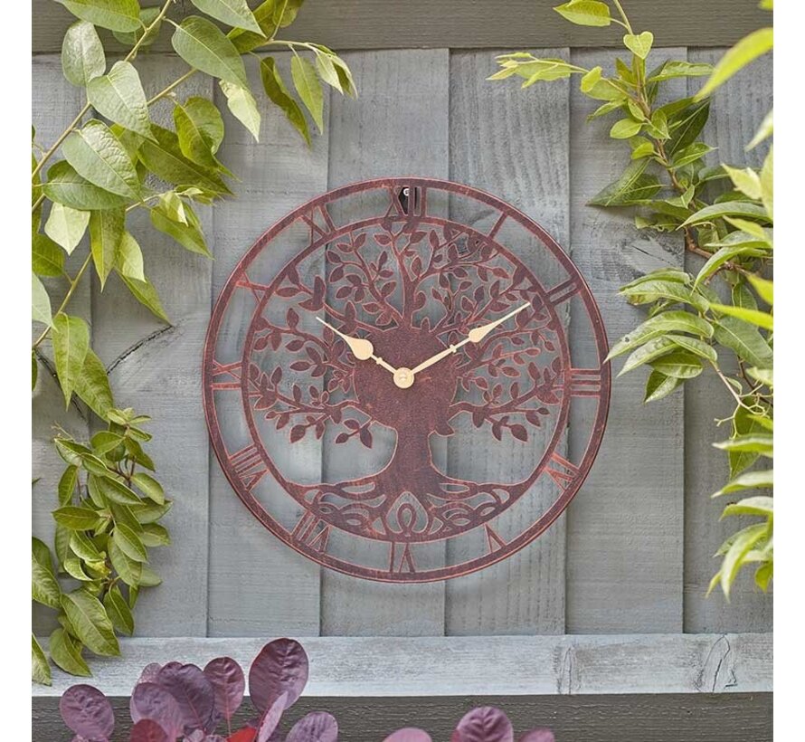 Tuinklok Tree of Life - 35 of 60 cm - Kwarts - Romeinse cijfers