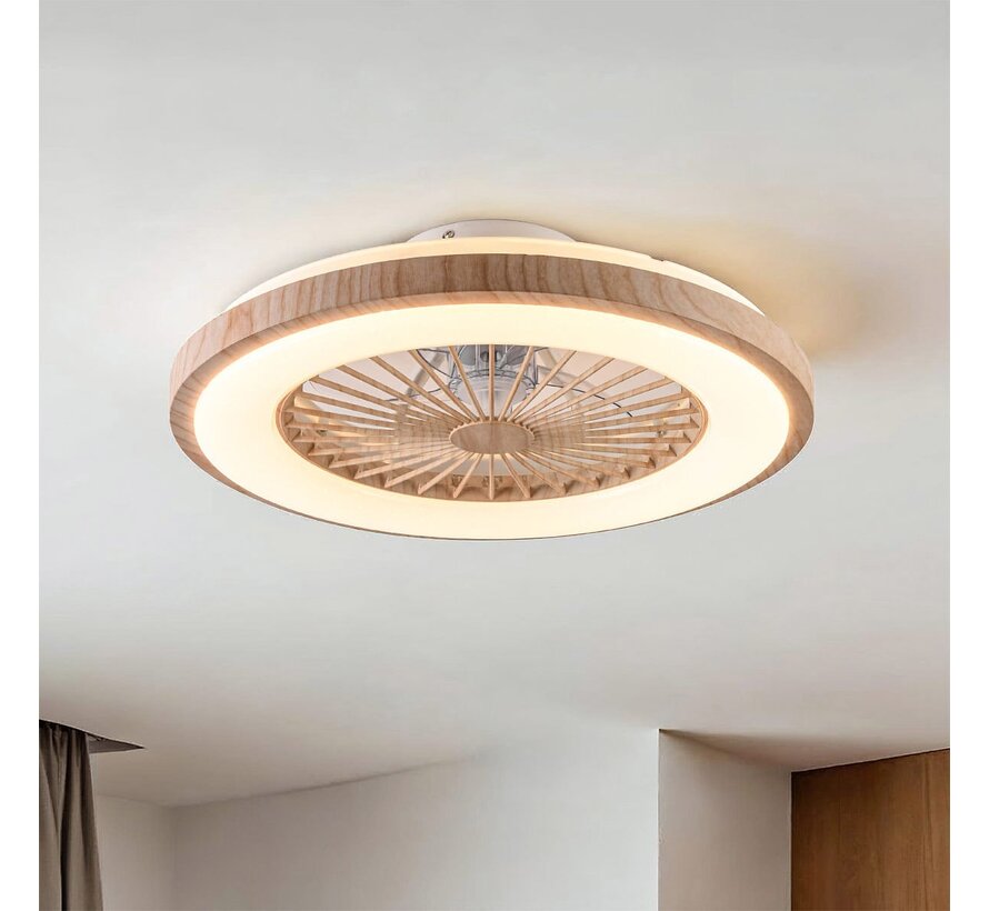 Plafondventilator met verlichting - Starry - Houtlook of zwart - Aanpasbare kleurtemperatuur