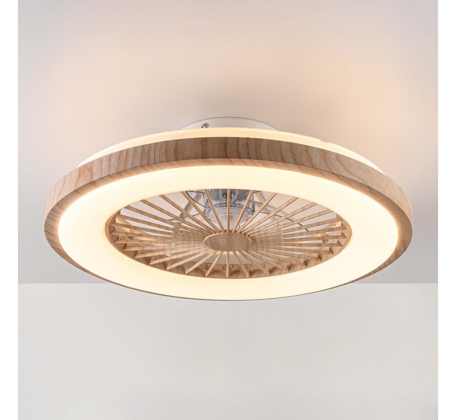 Plafondventilator met verlichting - Starry - Houtlook of zwart - Aanpasbare kleurtemperatuur