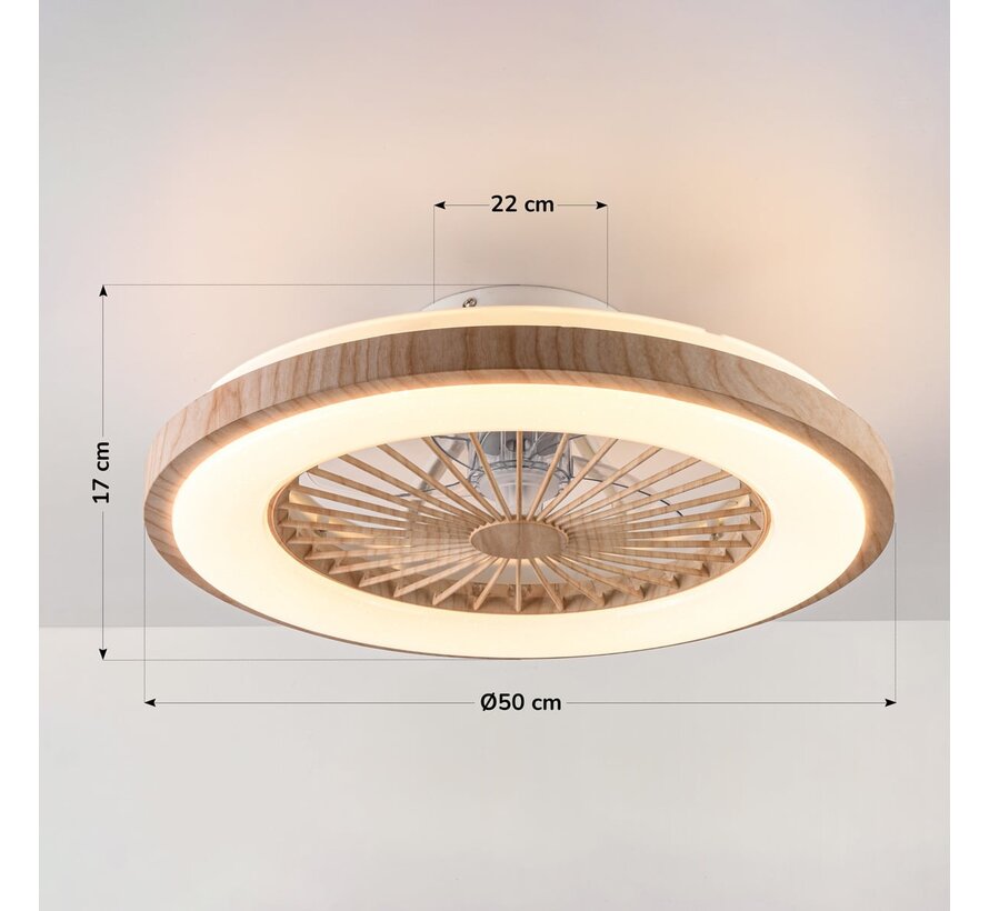 Plafondventilator met verlichting - Starry - Houtlook of zwart - Aanpasbare kleurtemperatuur