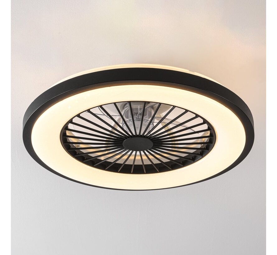 Plafondventilator met verlichting - Starry - Houtlook of zwart - Aanpasbare kleurtemperatuur