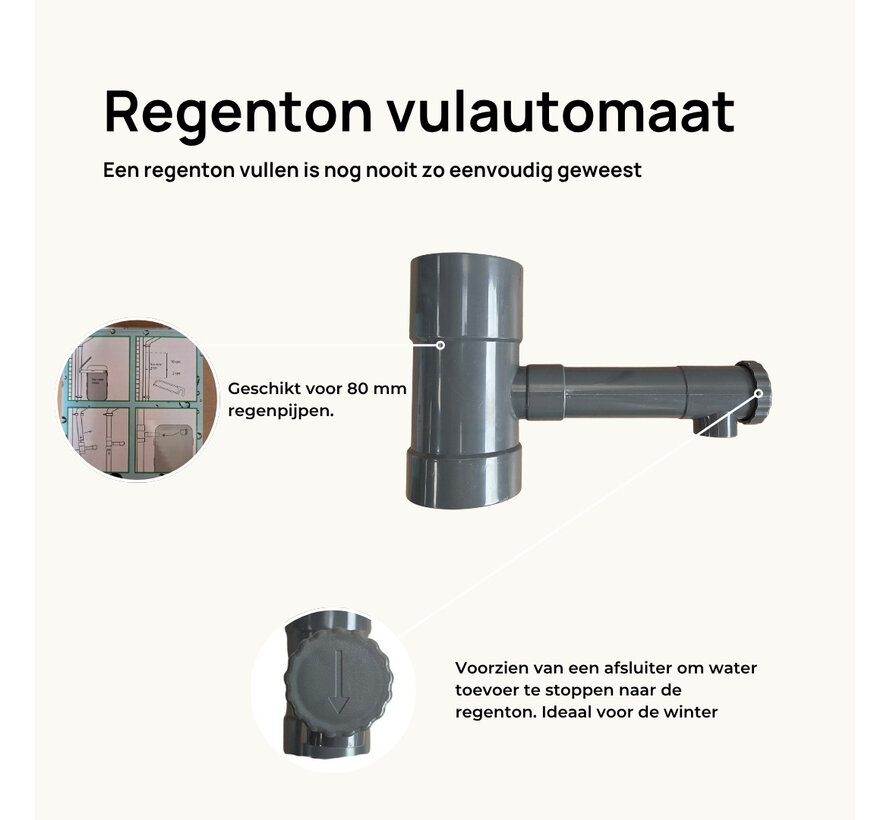 Regenton vulautomaat - 80 mm - Grijs - Afsluiter