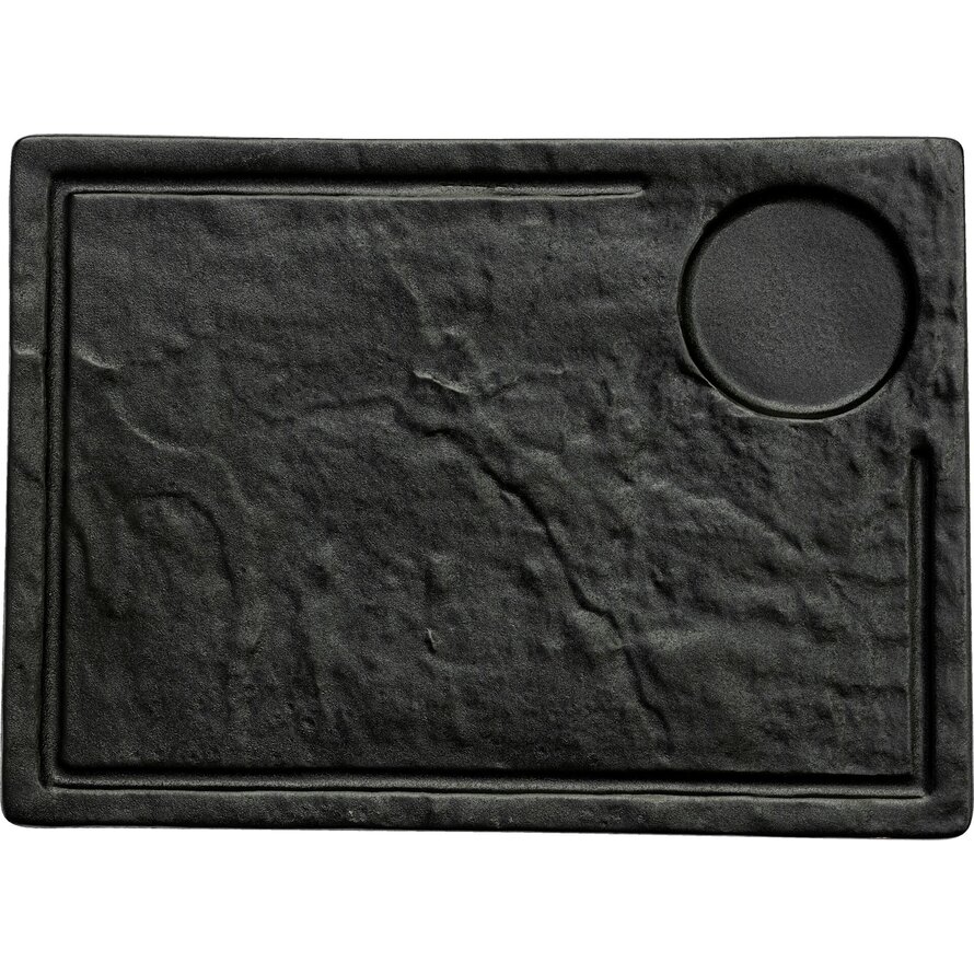 Porzellanserie "Schieferlook" Platte inkl. Saftrille 33,4x24cm