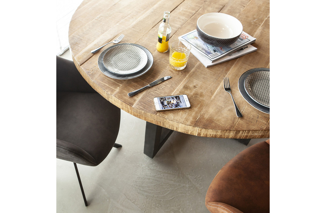 Mangohouten eettafel met metalen poot | 130cm