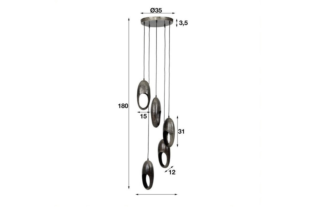 Metalen hanglamp | Brighton getrapt 5L