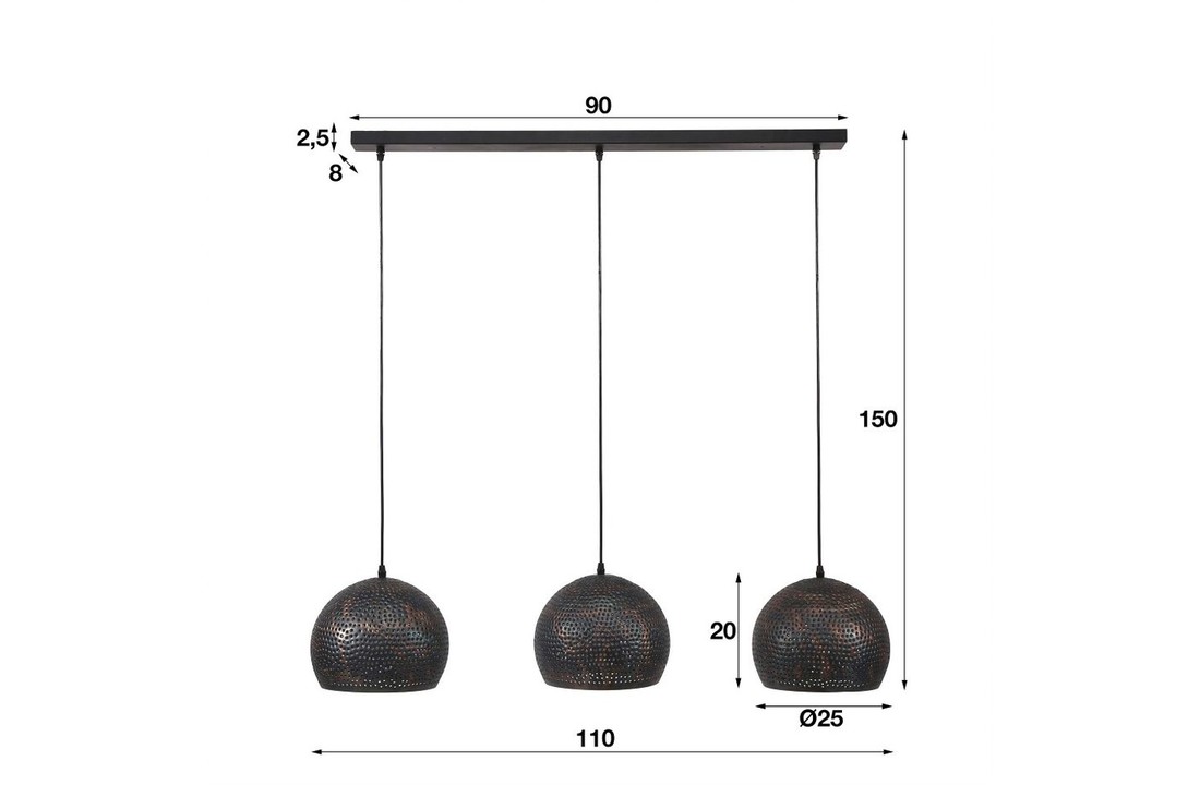 Hanglamp | Baltimore rond | 3xØ25