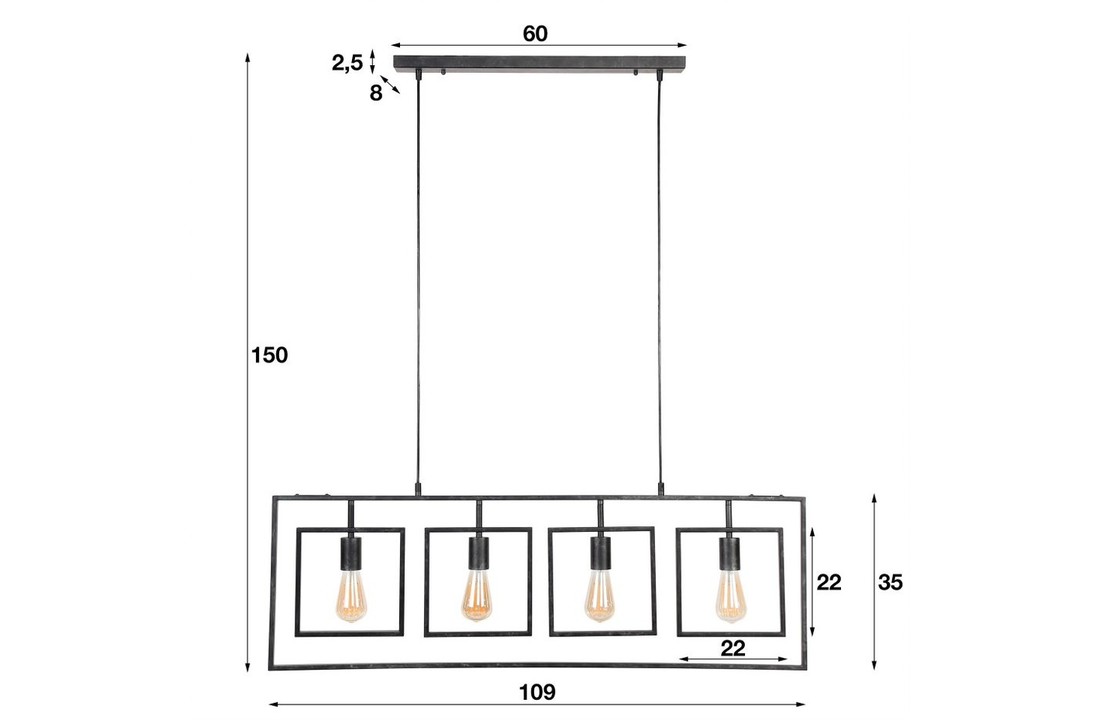Industriële hanglamp metaal | Flint 4L