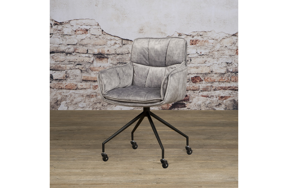 Velvet eetkamerstoel Saronno | Grijs met armleuning