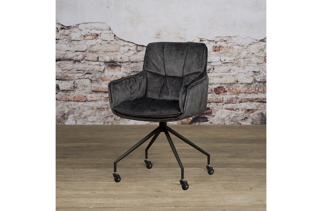Velvet eetkamerstoel Saronno | Donkergrijs met armleuning