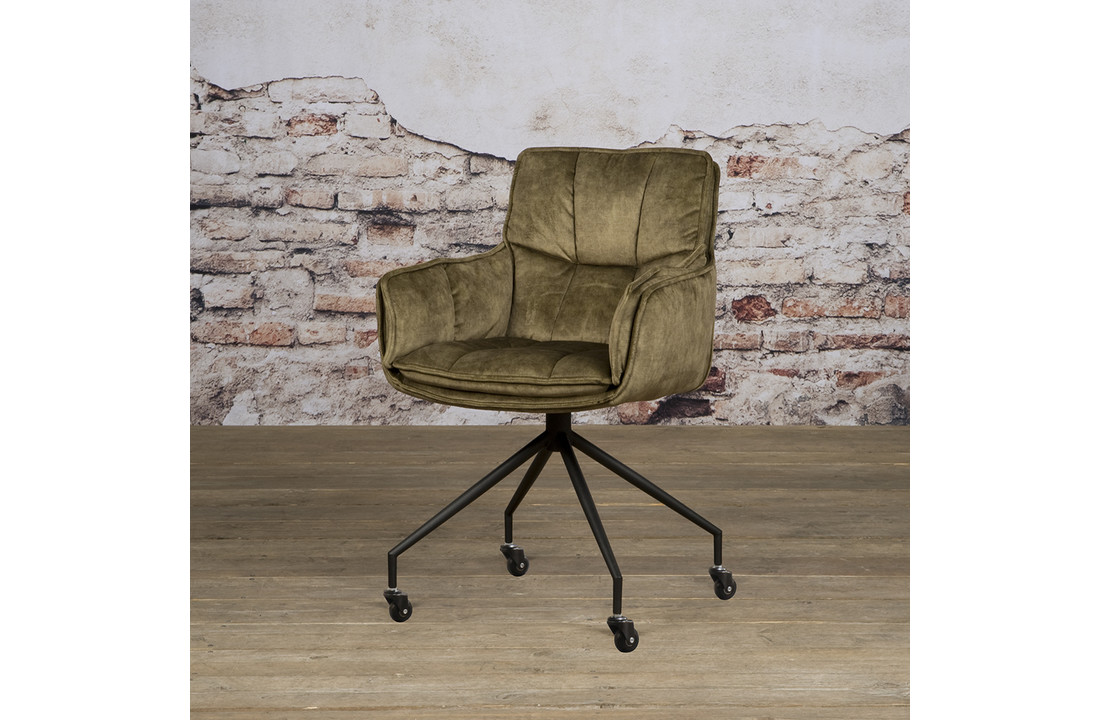 Velvet eetkamerstoel Saronno | Groen met armleuning