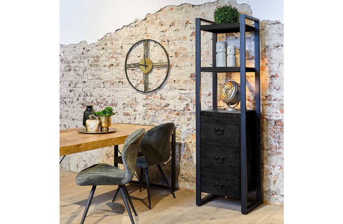 Zwarte boekenkast Britt Black met 3 lades | 200 x 55 cm