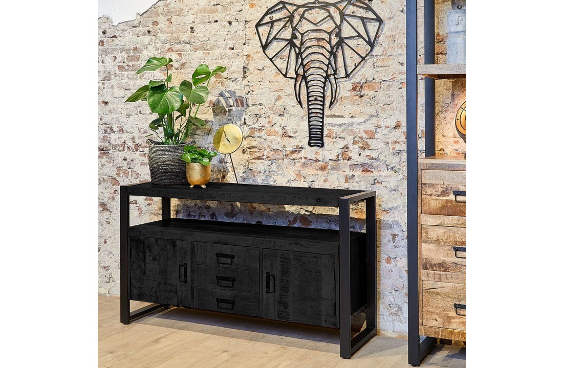 Zwart dressoir Britt Black | 135 cm | Met lades en deuren