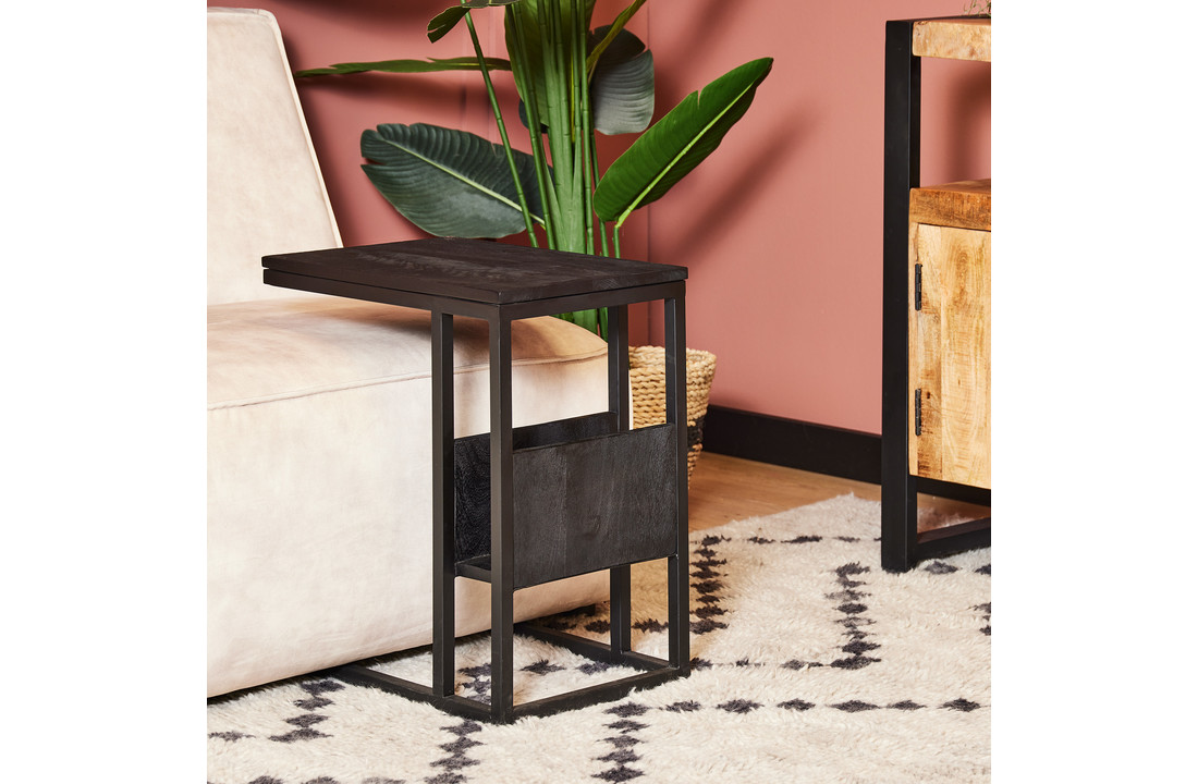 Slider & laptoptafel mangohout | Zwart met postvak