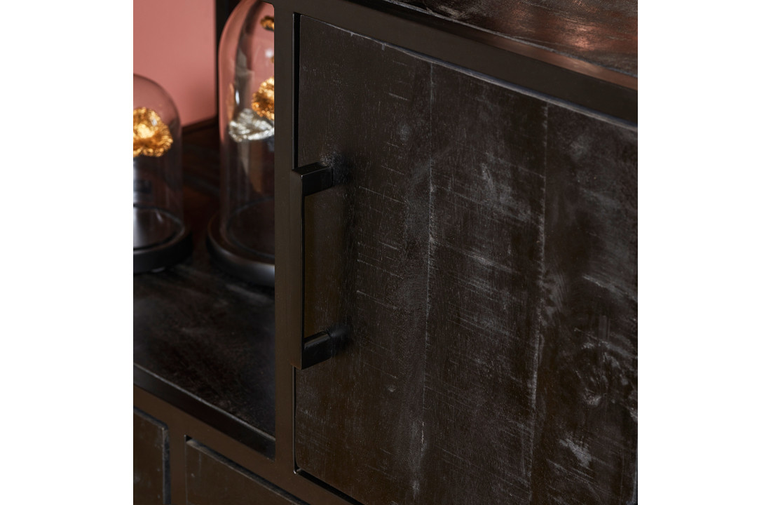 Vakkenkast Denver Black | Mangohout en staal | 90 cm