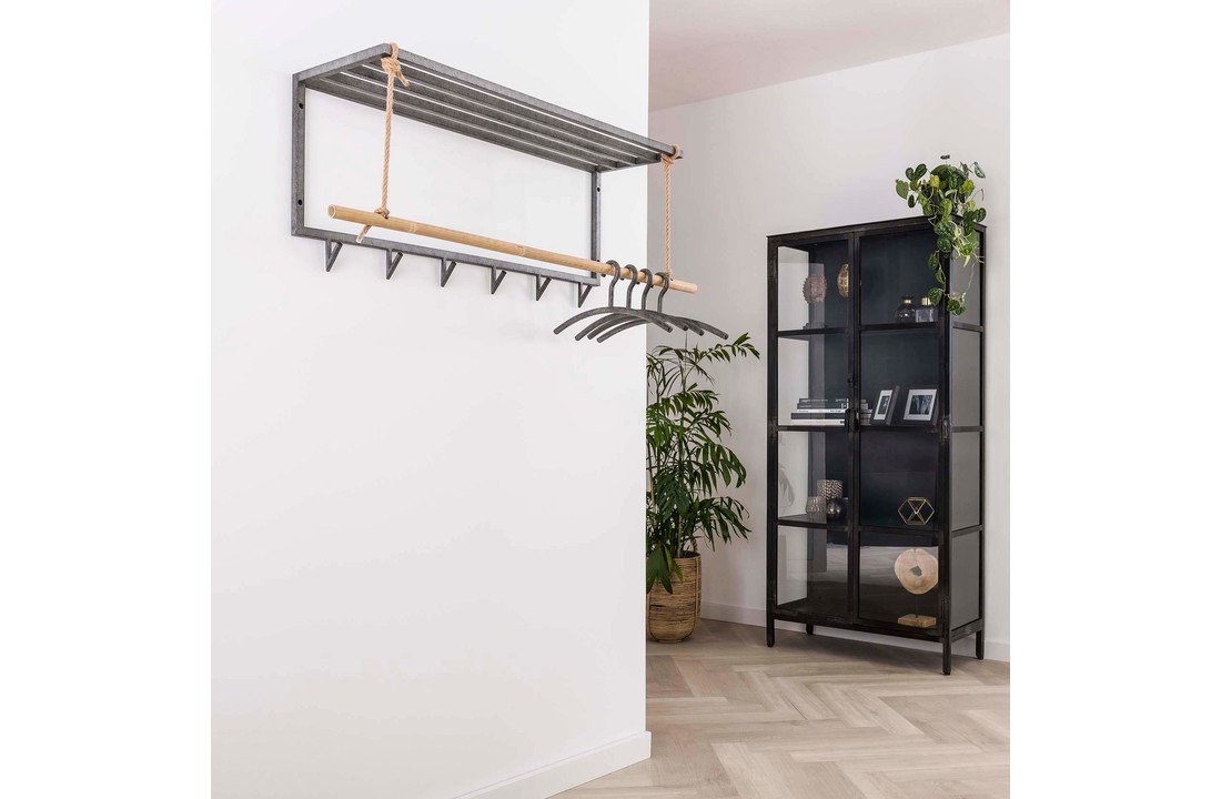 Kapstok Metal Bamboo 6 haken | Hoedenplank en roede