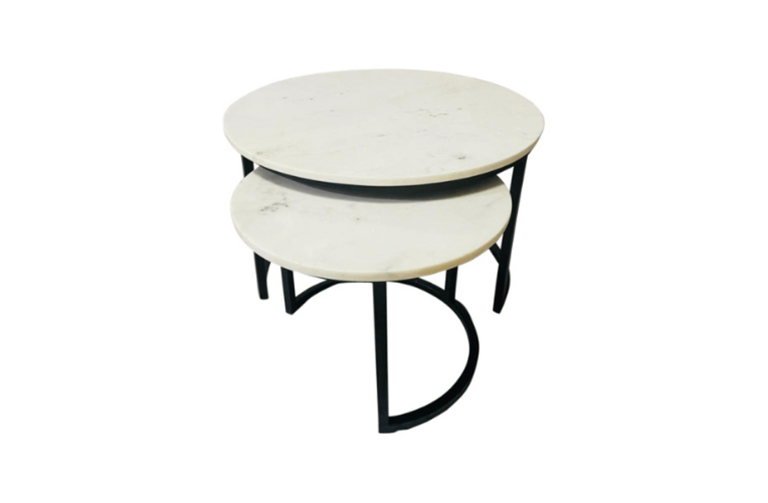 Wit marmeren salontafel set Nova | Set van twee