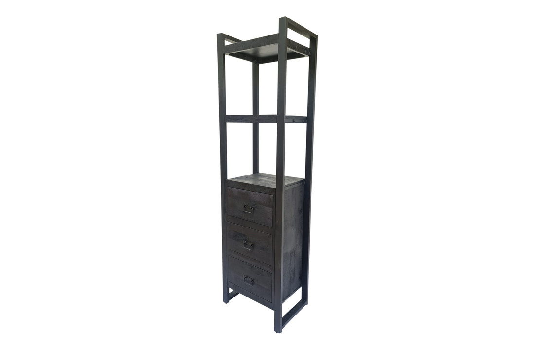 Zwarte boekenkast Britt Black met 3 lades | 200 x 55 cm