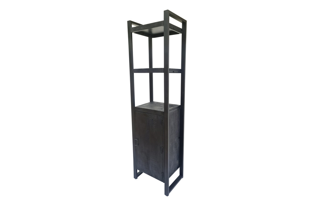 Zwarte boekenkast Britt black met deur | 200 x 55 cm