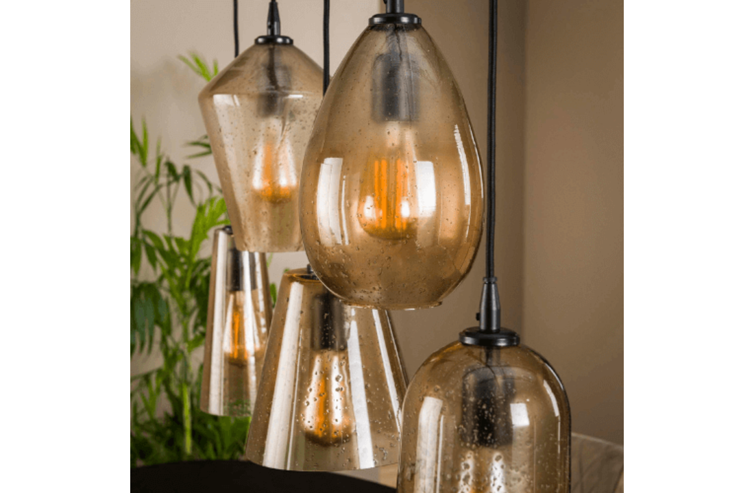 Hanglamp stone glass mix - Amberkleur |5L