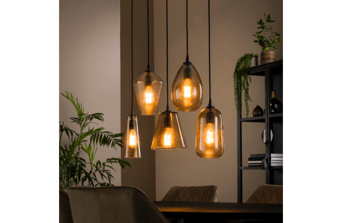 Hanglamp stone glass mix - Amberkleur |5L