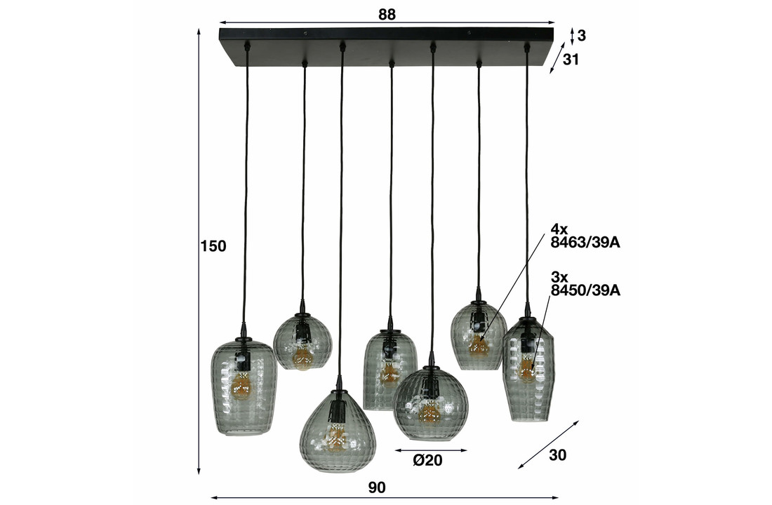 Hanglamp hexagon mix - Smoke grey glas |7L