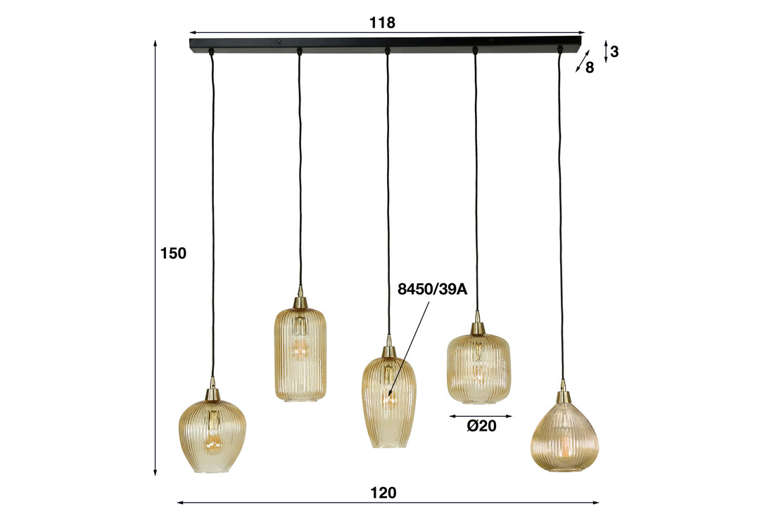 Hanglamp stripe glass mix - Amberkleur| 5L