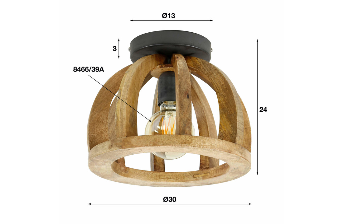 Plafondlamp gebogen mango houten spijl |1L