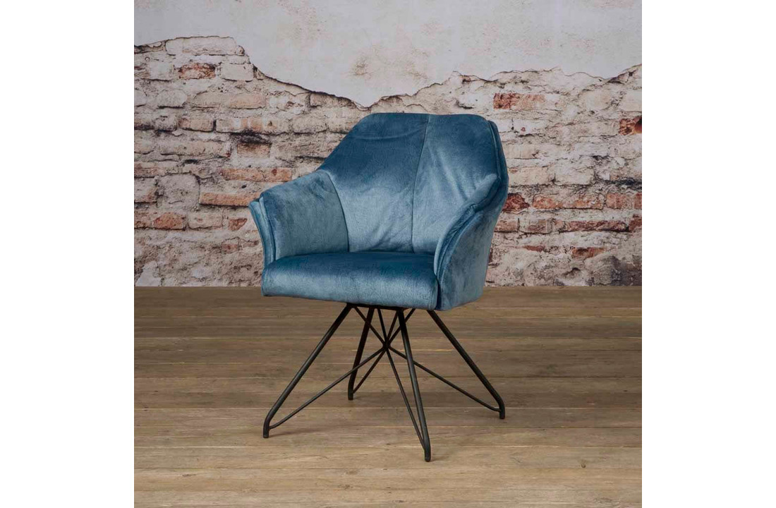 Eetkamerstoel Fano met armleuning | Draaibaar| Lotus | Blauw