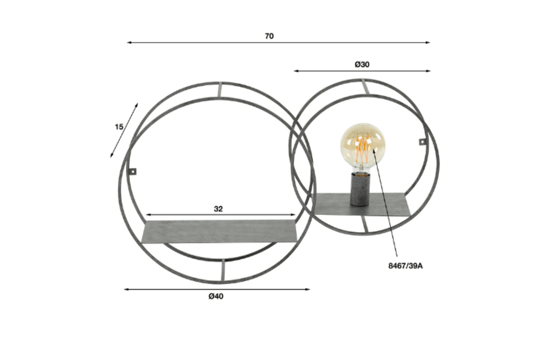 Wandlamp | Rond L | Oud zilver | 1L