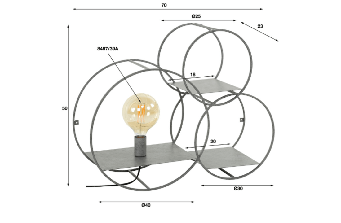 Wandlamp | Rond XL | Oud zilver | 1L