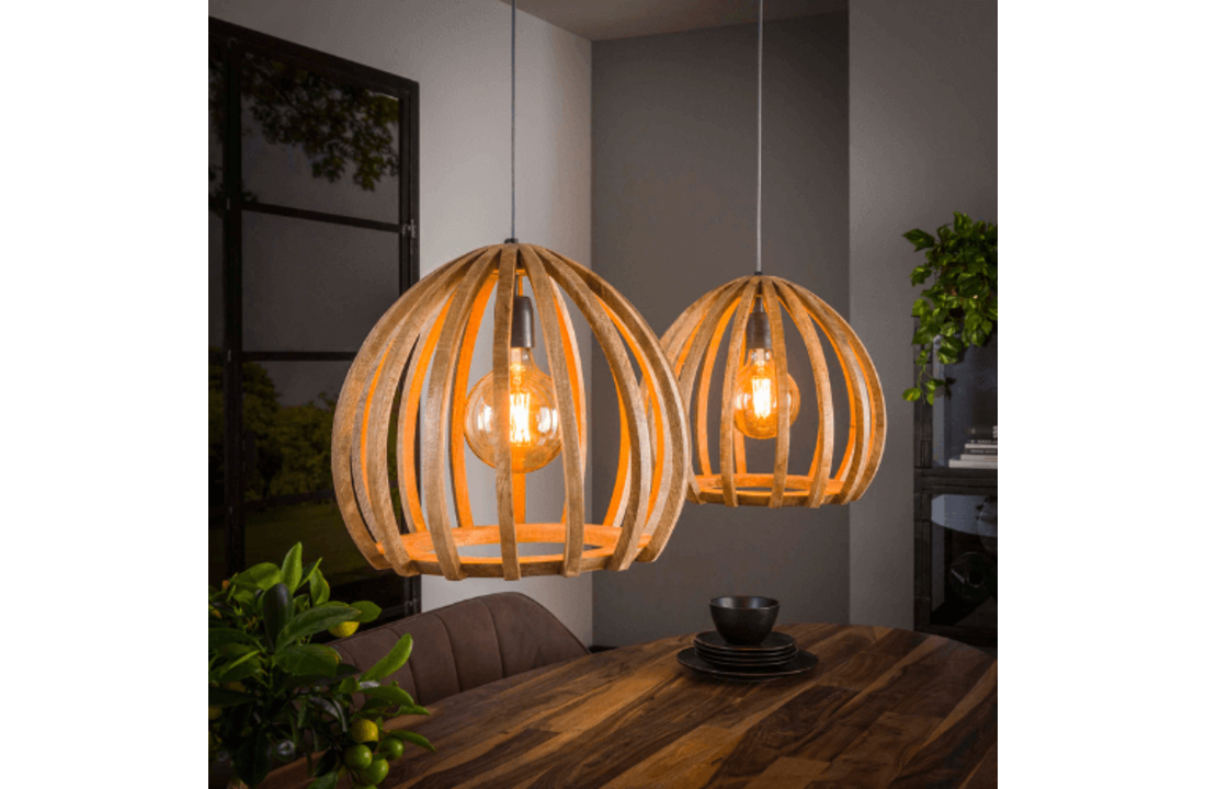 Mangohouten hanglamp | gebogen houten spijlen | 2L