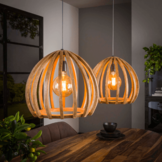 Mangohouten hanglamp | gebogen houten spijlen | 2L