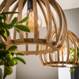 Mangohouten hanglamp | gebogen houten spijlen | 2L