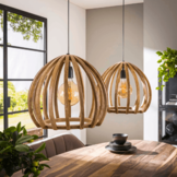Mangohouten hanglamp | gebogen houten spijlen | 2L