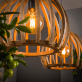 Mangohouten hanglamp | gebogen houten spijlen | 2L