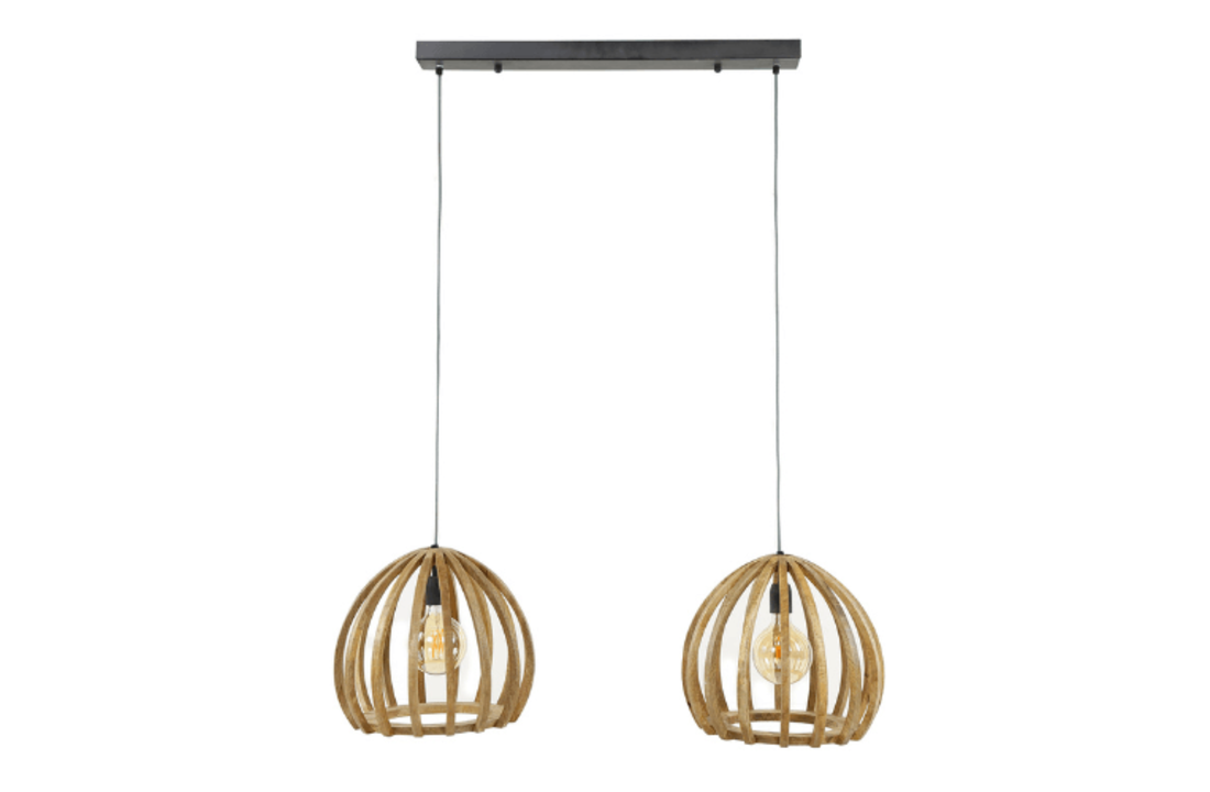 Mangohouten hanglamp | gebogen houten spijlen | 2L