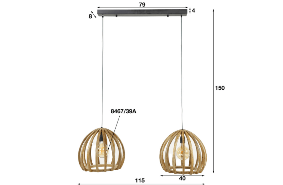 Mangohouten hanglamp | gebogen houten spijlen | 2L