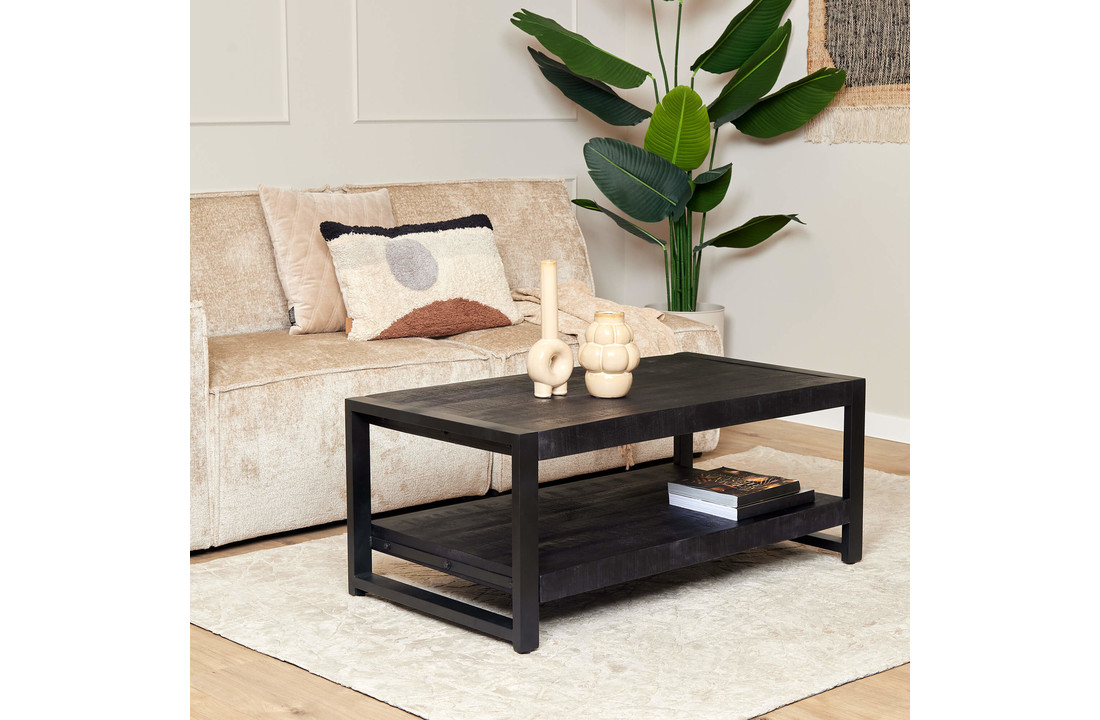 Zwarte salontafel Britt Black met onderblad | 110